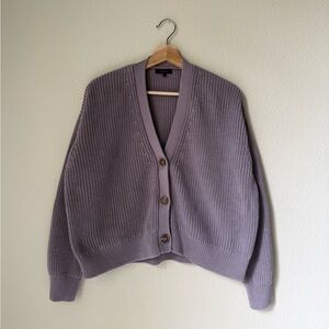 Quince Lavender Ribbed V-Neck Button Cardigan